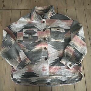 Shacket Aztec Western Southwestern Patterned Button-Up Jacket oversized